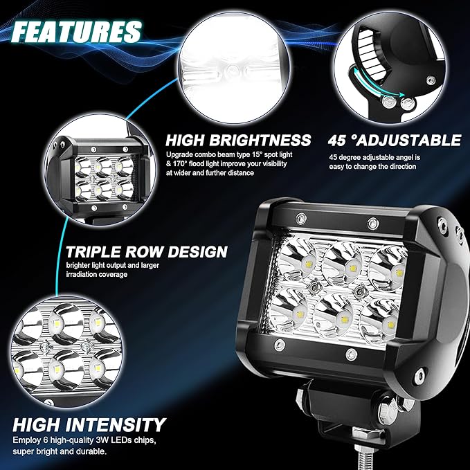Nicoko 18W LED Light Pods 2PCS Led Off Road Spotlight 1800LM Super Bright Driving Light Led Work Light for Trucks, IP68 Waterproof