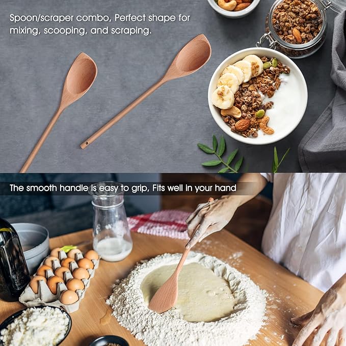 12" Wooden Corner spoon, Solid Wood Spatula Spoon, Handcraft Wood Spoonula Cooking Utensil, Kitchen Spatulas for Baking, stirring, Serving, Scraping.