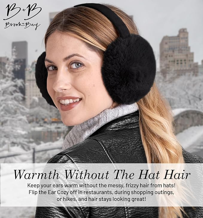 Brook + Bay Foldable & Furry Ear Muffs For Women & Men, Fleece Ear Warmers For Women, Ear Muffs For Winter, Women Earmuffs