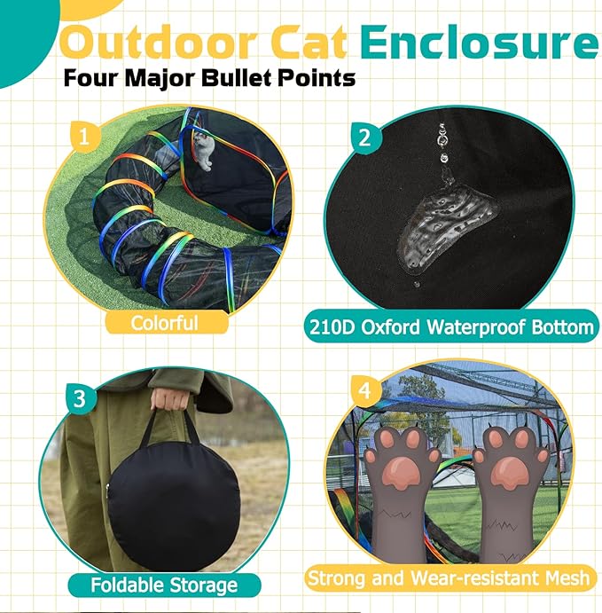 LUCKITTY Outdoor Rainbow Cat Enclosures Playground,Outside House for Indoor Cats Include Portable Tent, Circle Cat Playpen Tunnel, for Cats, Kitty and Small Animals,Within Storage Bag
