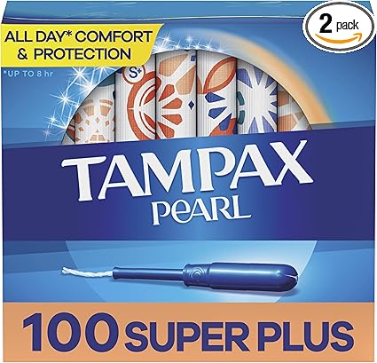 Tampax Pearl Tampons Super Plus Absorbency, With Leakguard Braid, Unscented, 50 Count x 2 (100 Count Total)