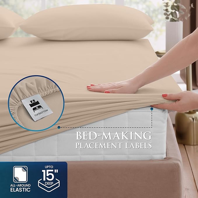 Utopia Bedding Queen Sheet - Brushed Microfiber - Soft Bed Sheet for Queen Size Bed - Includes 1 Fitted Sheet Only- Deep Pocket (Beige/Light Brown))