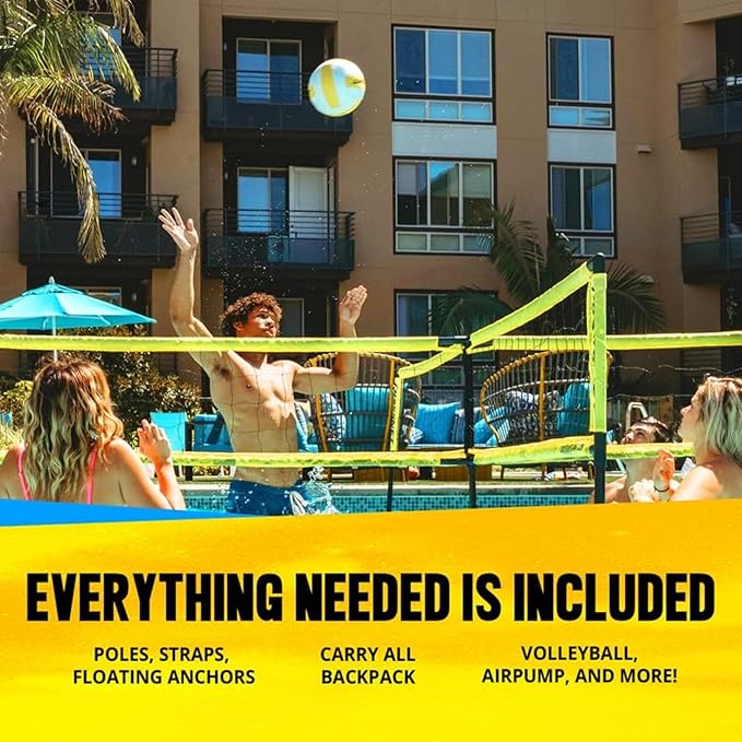 CROSSNET H2O Volleyball Pool Game for Adults and Kids - Four Square Net Pool Game - Quick Assemble Portable - Volleyball Set for Inground Pools - Perfect Pool Toys for All Families WAccessories