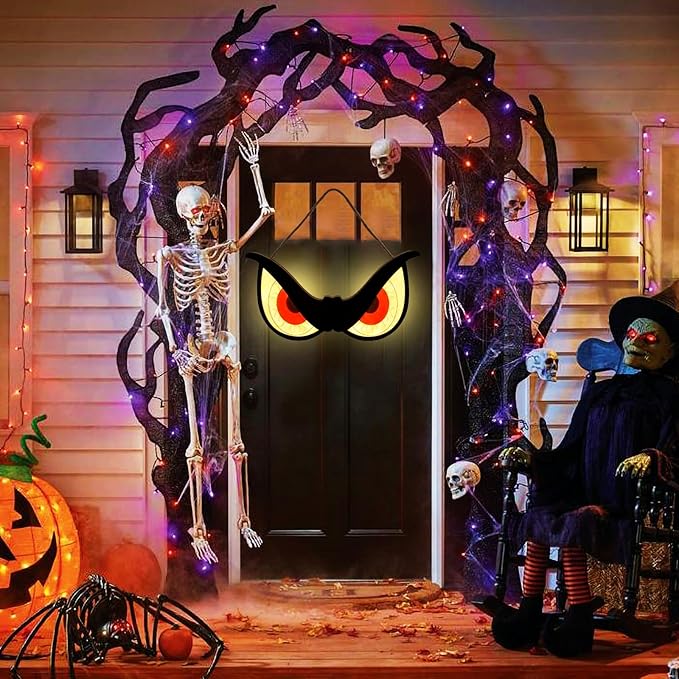 Agusbagli 40 LED Halloween Flashing Spooky Eyes Lights, 20" Battery Operated Halloween Window Lights with 2 Glowing Modes Foldable Design Hanging Light Up Eyes for Halloween Indoor Outdoor Decorations