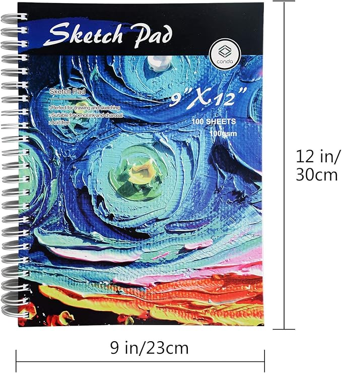 CONDA 9"x12" Sketch Book, 100 Sheets (68 lb100gsm), Spiral Bound Artist Sketch Pad, Durable Acid Free Drawing Paper for Drawing Painting, Starry Sky