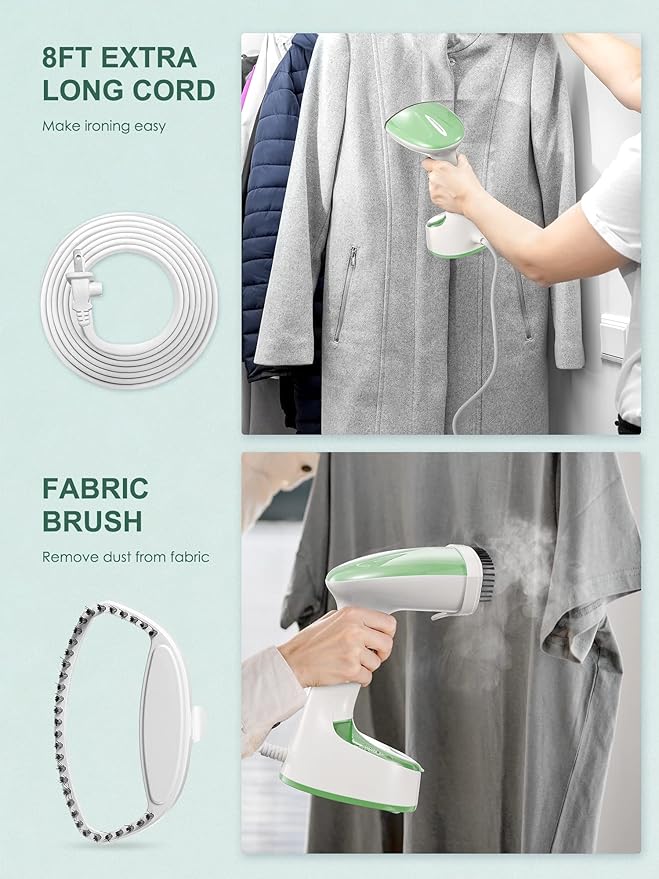 Steamer for Clothes, Folding Handheld Design Garment Wrinkles Remover, 20gmin Strong Penetrating Steam, 25-Sec Fast Heat-up, for Home, Office and Travel (Green)