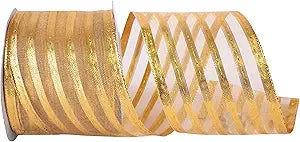 Reliant Ribbon 92311W-035-40F Metallic Stripe Value Wired Edge Ribbon, 2-12 Inch X 10 Yards, Gold