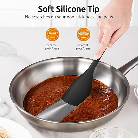 600oF Heat Resistat Spatula Spoon: U-Taste Flexible Silicone Cooking Scoop Spoonula, Serving Mixing Scraping Food in Non-Stick Pan Cookware, Seamless Multifunctional Kitchen Utensil (Black)