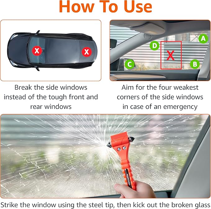 Basics Emergency Seat Belt Cutter and Window Hammer Tool, Car Accessories, 2 Pack, SW-835