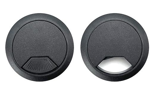 ANGSTROM 2-Inch Hole Desk Grommet Cover Organizer for Desktop Computer Electronics Wires, Black Plastic (2-Pack)
