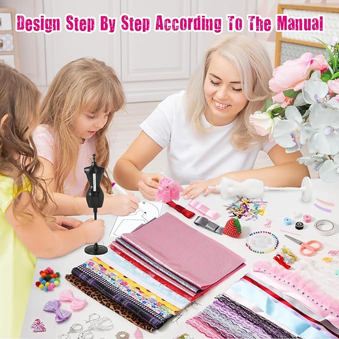 OCHIDO 600Pcs Fashion Designer Kits for Girls 6 7 8 9 10 11 12 Years Old,DIY Arts Crafts Set with 4 Mannequins,Sewing Kit for Kids for Birthday Christmas Gift for Ages Girls 6-8, 8-12