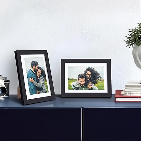 upsimples 5x7 Picture Frame, Display Pictures 4x6 with Mat or 5 x 7 Without, Wall Hanging Photo Frames, Black, 1 Pack