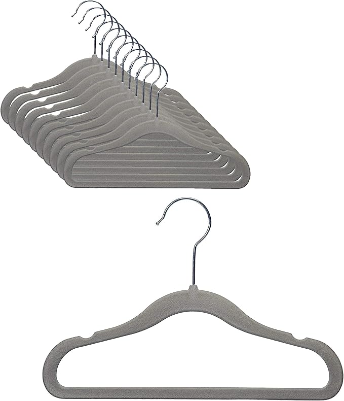 Childrens Velvet Hangers - 10 Gray Velvet Hangers (for use with Child Garment Rack)