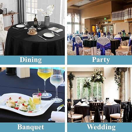 VidaFete 70inch Round Tablecloth Polyester Table Cloth,Stain Resistant and Wrinkle Polyester Dining Table Cover for Kitchen Dinning Party Wedding Rectangular Tabletop Buffet Decoration(Black)