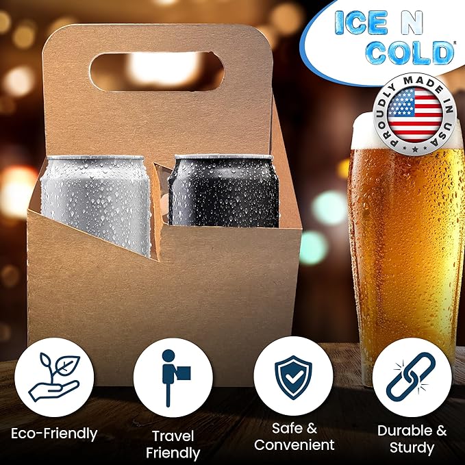 4 Cup Drink Carrier with Handle Kraft Paperboard Cup Holder Disposable Cup Holder for Hot or Cold Drinks Cup Carrier for Food Delivery Services, Uber Eats, Door Dash (15)