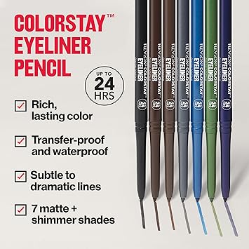 Revlon ColorStay Pencil Eyeliner with Built-in Sharpener, Waterproof, Smudgeproof, Longwearing Eye Makeup with Ultra-Fine Tip, Black Brown, 0.01 oz