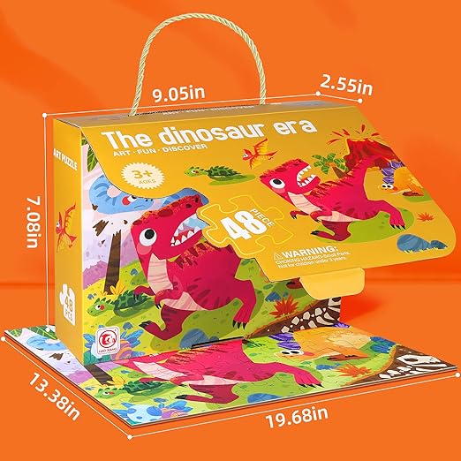 Dinosaur Jumbo Floor Puzzles for Kids Ages 3-5 Preschool Learning Toys 48-Piece Large Floor Puzzle for Toddlers&Kids Ages 4-8 Years Old,Best Gift for Boys and Girls (Dinosaur Era)