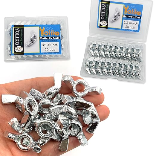 20 PCS 3/8-16 Inch Wingnuts, Quality Carbon Steel Wing Nuts Zinc Plated Fasteners Parts Butterfly Nut, Hand Twist Tighten Hardware Nuts Butterfly Wing-Nut 3/8-16” Assorted Kit