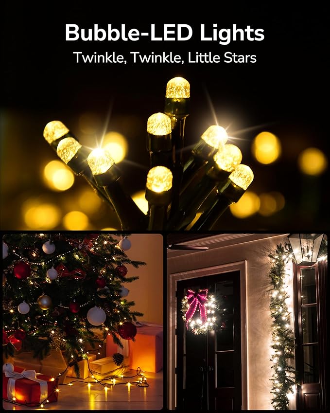 ULG Upgraded 2-Pack 152FT 400 LED Christmas String Lights, Extendable Waterproof Fairy Lights with Memory Function, 8 Modes, Bubble Bulbs, Warm White, Adapter Included for IndoorOutdoor Decor