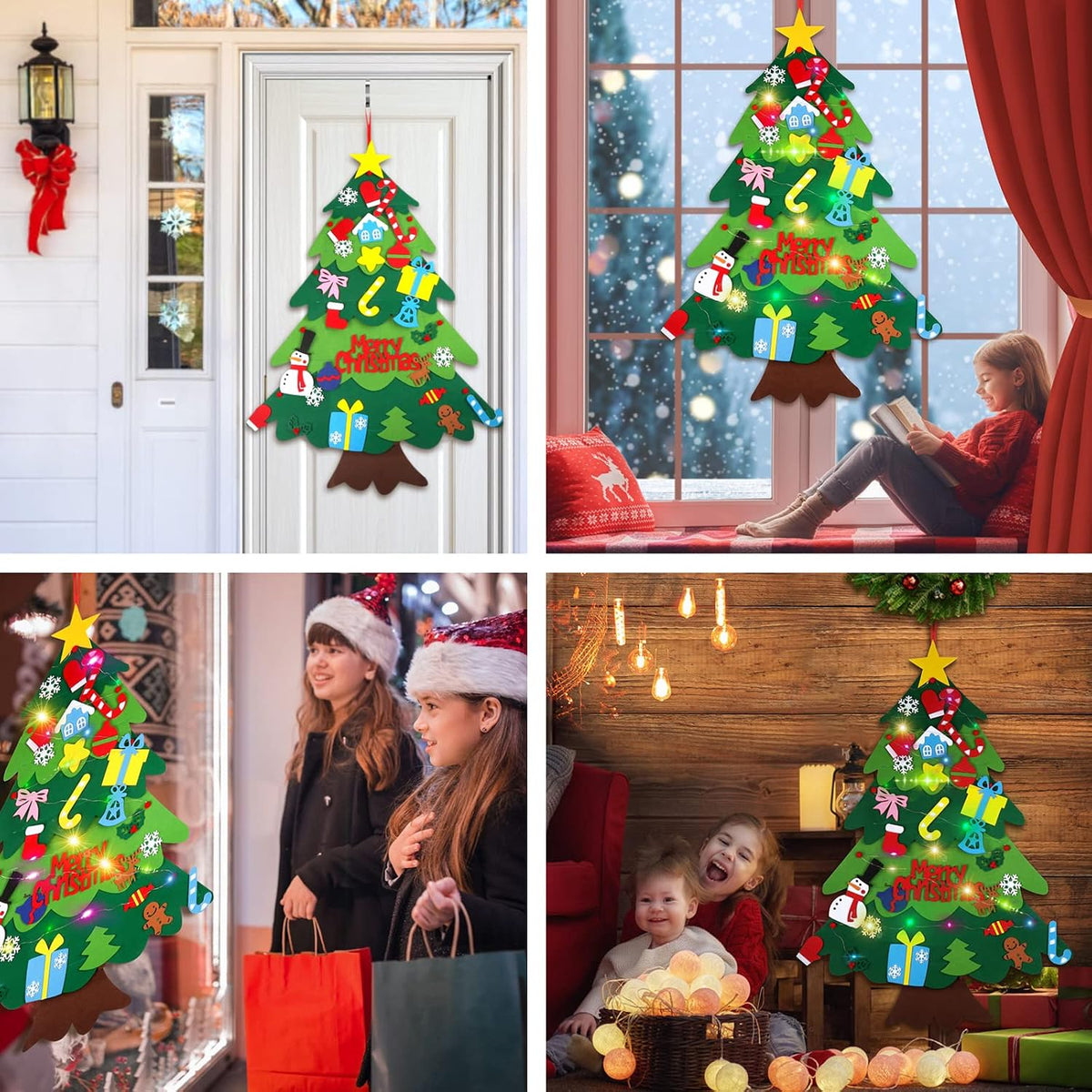 Suweor Upo Felt Christmas Tree Set for Toddlers Kids with Led String Light?3.2ft Wall Hanging DIY Christmas Tree with Detachable Ornaments for Xmas Gifts Home Decoration (Designs May Vary)