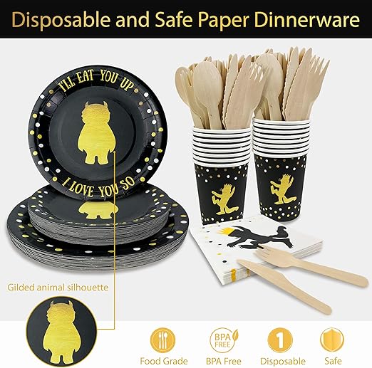 Wild One Birthday Decorations | 96 Pieces - 4-in-1 Wild One Party Supplies | First Birthday Plates | Wild One Napkins| Disposable Cups/Glasses |First Birthday Decorations | Wild one Table Cloth