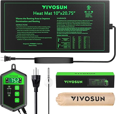 VIVOSUN 10"x 20.75" Seedling Heat Mat and Digital Thermostat Combo Set, UL MET-Certified Warm Hydroponic Heating Pad for Germination, Indoor Gardening, Greenhouse