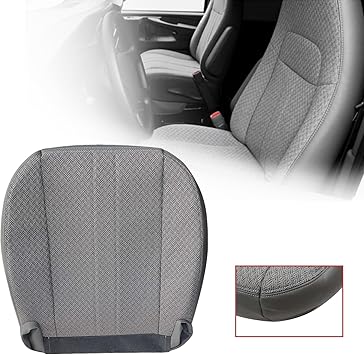 SecosAutoparts Driver or Passenger Side Bottom Replacement Cloth Seat Cover Gray Compatible with Chevy Express GMC Savana Van 2003 2004 2005 2006 2007 2008 2009 2010 2011 2012 2013 2014