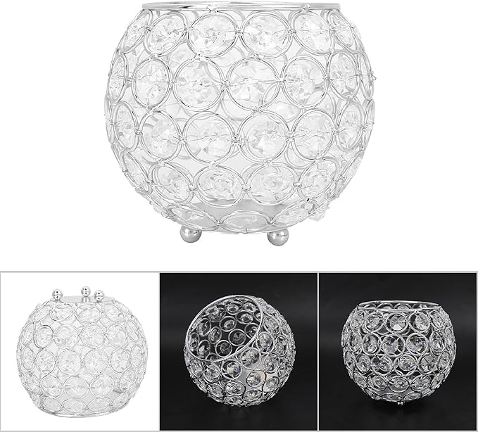 Round Crystal Candlestick - 12cm Wrought Iron Round Candlestick European Candlestick Wedding Christmas Decoration (Silver)