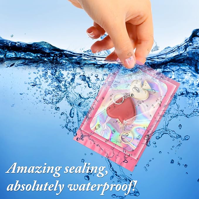 100 Pack Holographic Bags, Resealable Bags Packaging Bag with Clear Window Resealable Odor Foil Pouch for Food Storage, LipglossJewelry Lash Packaging(Pink, 2.4 x 3.9 Inch)