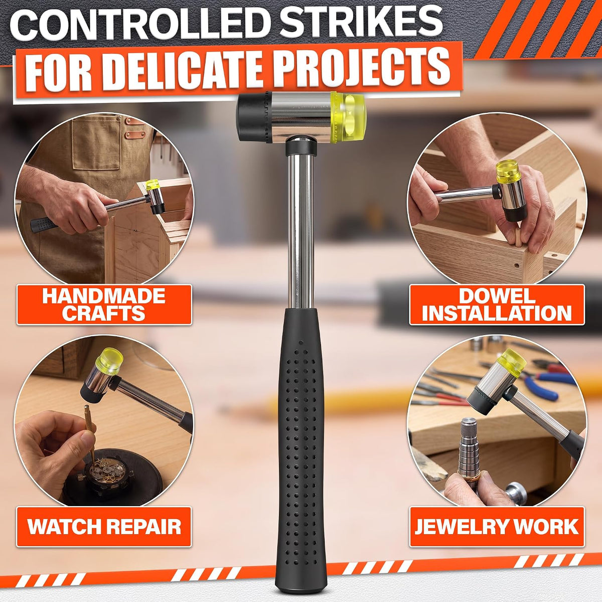 Small Rubber Mallet Hammer – 25 mm Lightweight Double-Sided Rubber and Plastic Head | Non-Slip Ergonomic Grip | Durable, Scratch-Free Tool for Jewelry Making & Repair, Delicate Craft, Furniture Setup