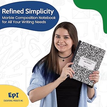 EPI Marble Hardcover Wide Ruled Composition Notebook 200 Pages (100 Sheets), 9.75 x 7.5 in, Sturdy Sewn Binding School, Office, Journaling, Notes - 6 Pack