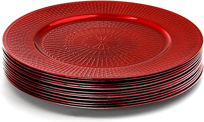 DEAYOU 12 Pack Red Charger Plates, 13-inch Beaded Chargers Plates, Wedding Charger Platters for Serving, Party