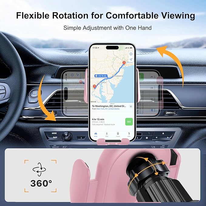 Wireless Car Charger Mount,MAX 15W Qi Fast Charger, Wireless Car Charger Air Vent, Automatic Clamping Phone Holder for iPhone 1615141312 ProPro Max, Samsung S22S21S20Note 20, etc(Pink)