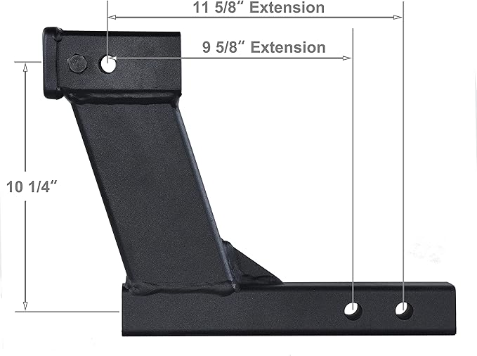 TOPTOW Trailer Hitch Extender Adapter with 10-inch Riser/Drop, 2" Receiver, 2-inch Solid Shank, 10000lbs Capacity
