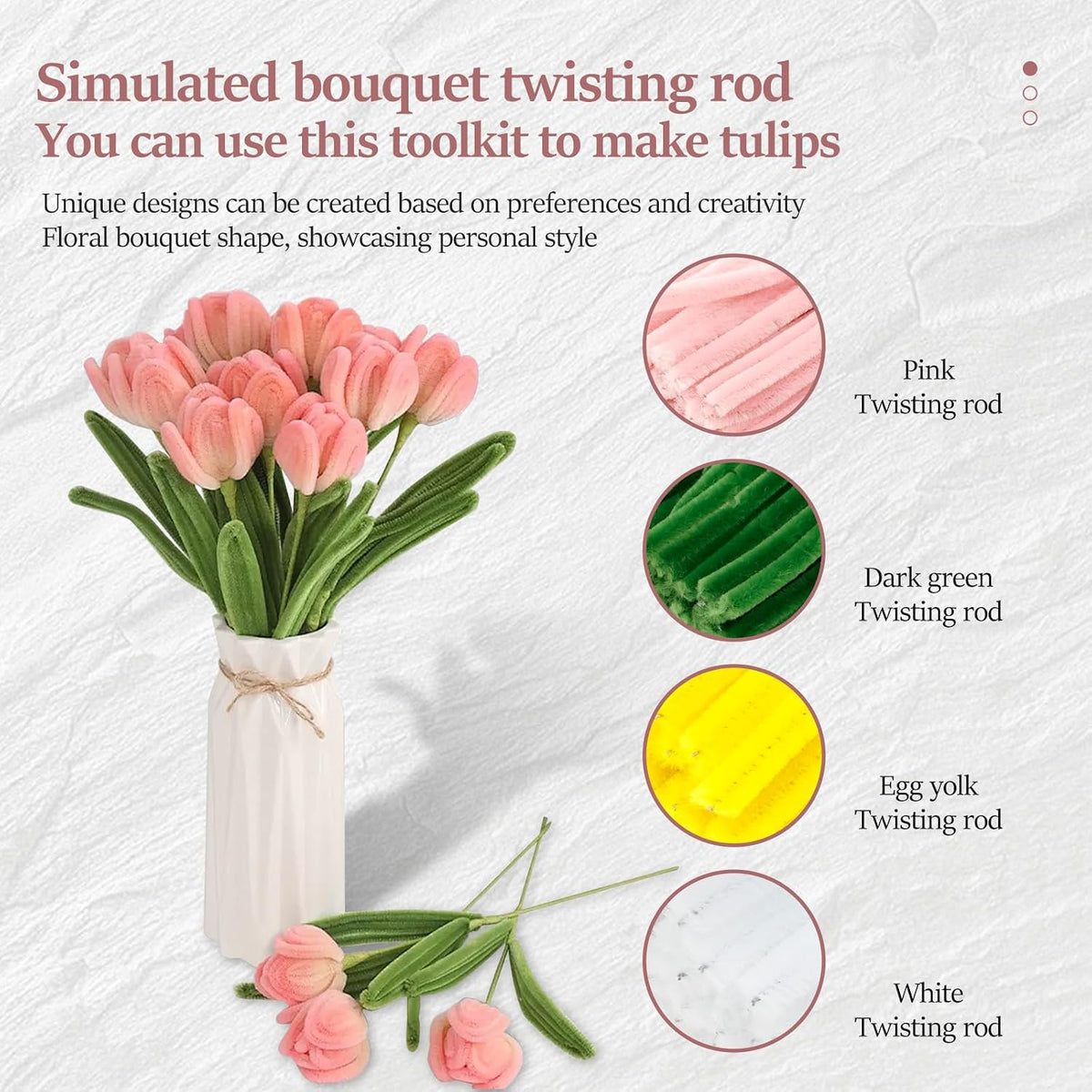 400 Pcs Pipe Cleaners Craft, Pastel Chenille Stems for DIY Art Projects Creative Gift (4 Colors), Flower Making Kit with Floral Wires Tape, Bulk Fuzzy Pipe Cleaner Flower Kit for Party Decor (Pink)