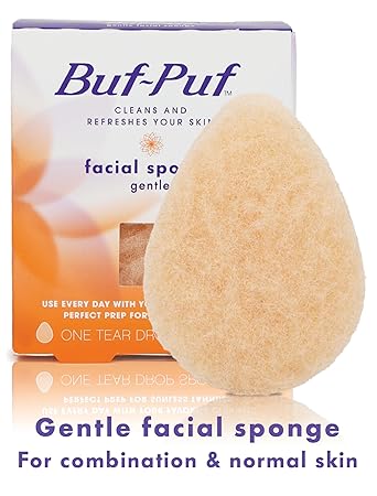 Buf-Puf Gentle Facial Sponge, Dermatologist Developed, Removes Deep Down Dirt Makeup That Causes Breakouts and Blackheads, Reusable, Exfoliating, 1 Count