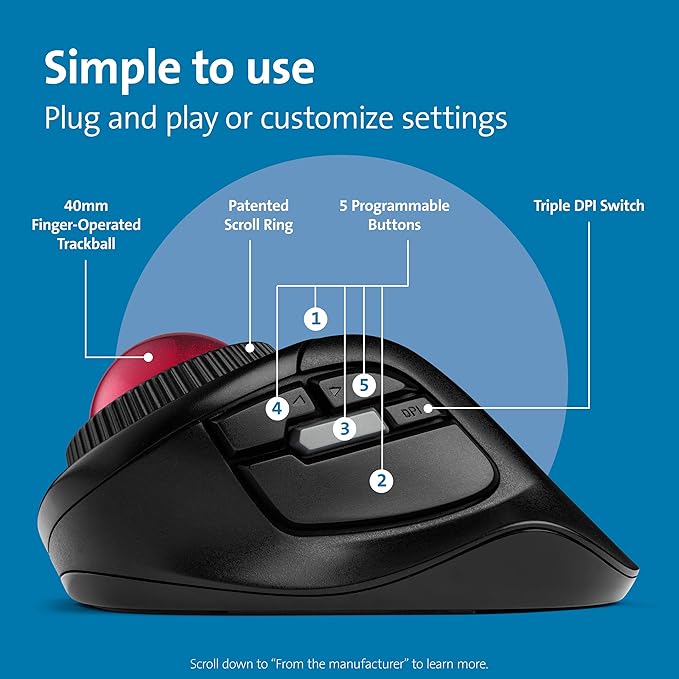 Kensington Orbit FusionTM Wireless Trackball (K72363WW), Black