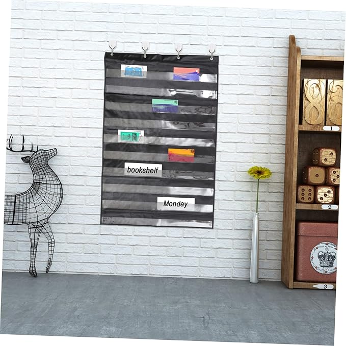 1pc Teaching Hanging Bag Hanging File Organizer Monitor Stationery Door Storage Organizer Pouches Mini Classroom Cell Phone Holder Service Training Foldable Charts Black Polyester