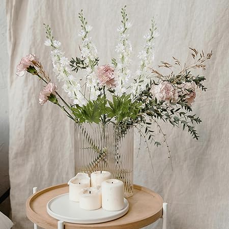 6PCS White Artificial Delphinium Flowers 33" Long Stems White Flowers Larkspur Silk Flowers for Tall Vase White Fake Flowers for Wedding Centerpieces for Home Decor Indoor (White)