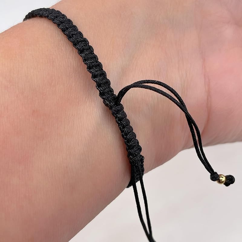 Our Lady of Guadalupe Medal and Dainty Cultured Fresh Father Pearl Adjustable Red String Bracelet Pulsera de la Virgen de Guadalupe para Mujeres (Black)