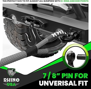 Rhino USA D Ring Shackles (2-Pack) - 41,850lb Break Strength Heavy Duty 34" Clevis Shackle with 78 Pin for Towing Off-Road Use - Pairs with Tow Strap for Vehicle Recovery (Black)