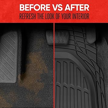 Motor Trend FlexTough Floor Mats for Cars, Black Deep Dish All-Weather Mats, Waterproof Trim-To Fit Automotive Floor Mats for Cars Trucks SUV, Universal Floor Liner Car Accessories