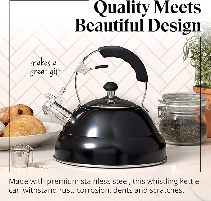 Willow & Everett Whistling Tea Kettle for Stove Top - 3.17 Quart Tea Pots for Stove Top w/Stainless Steel, Mirror Finish