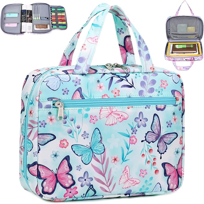 Octsky Bible Covers Bible Case Girls Book Carrying Case for Kids Scripture Church Bag Bible Protective with Handle Zippered Pocket (Butterfly Lake)