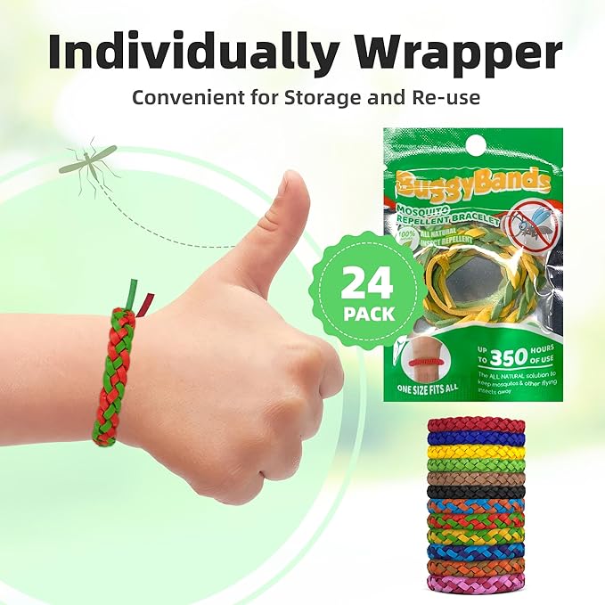 Mosquito Repellent Bracelets, DEET-Free, Individually Wrapped PU Leather Insect & Bug Repellent Wrist Bands (Pack of 12) 's Choice