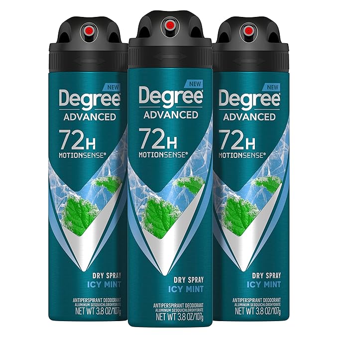 Degree Men Advanced Antiperspirant Deodorant Dry Spray Icy Mint 3 Count 72-Hour Sweat and Odor Protection Deodorant For Men With MotionSense Technology 3.8 oz