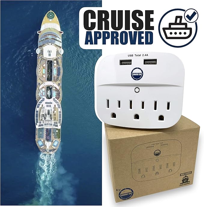Cruise Approved Power Strip - Non Surge Protector for Cruise Ship with 2 USB Outlets - Cruise Ship Essentials 2024 for Carnival, Princess, Norwegian, Holland America, MSC Major Cruise Lines (White)
