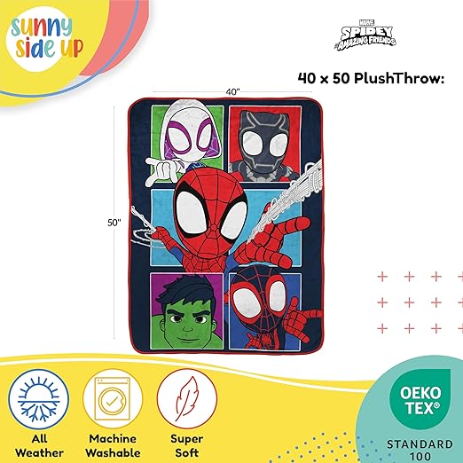 Marvel Spidey & His Amazing Friends Plush Travel Throw Blanket - Measures 40 x 50 Inches - Super Soft & Cozy Travel Accessories Features Miles Morales & Ghost Spider Gwen