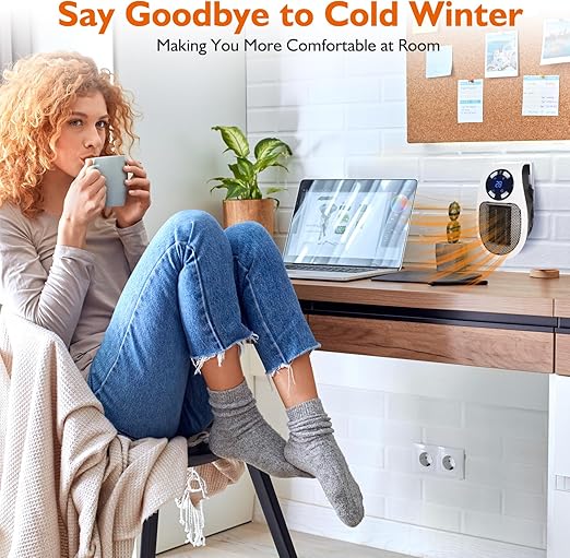 Ecowarm Plug in Heater, 500W Wall Outlet Electric Space Heater as Seen on TV, Small Portable Space Heater with Adjustable Thermostat & Timer & Led Display for Office Bathroom Bedroom Indoor Use