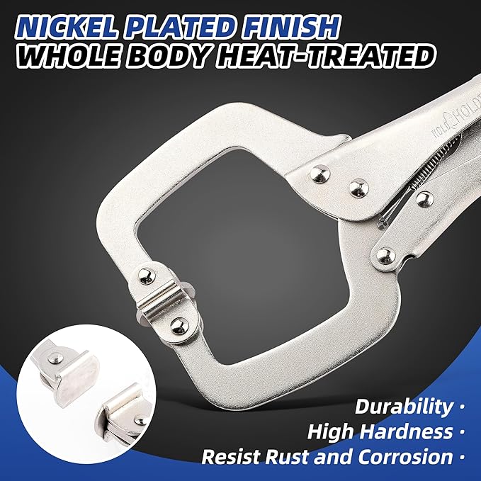11-Inch C-Clamp Locking Pliers, Heavy Duty Welding C Clamp Pliers with Swivel Pads, Premium Alloy Steel Construction, Quick Release, Fit for Clamping Welding, Woodworking